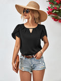 Cutout Round Neck Petal Sleeve Blouse - Trendsi