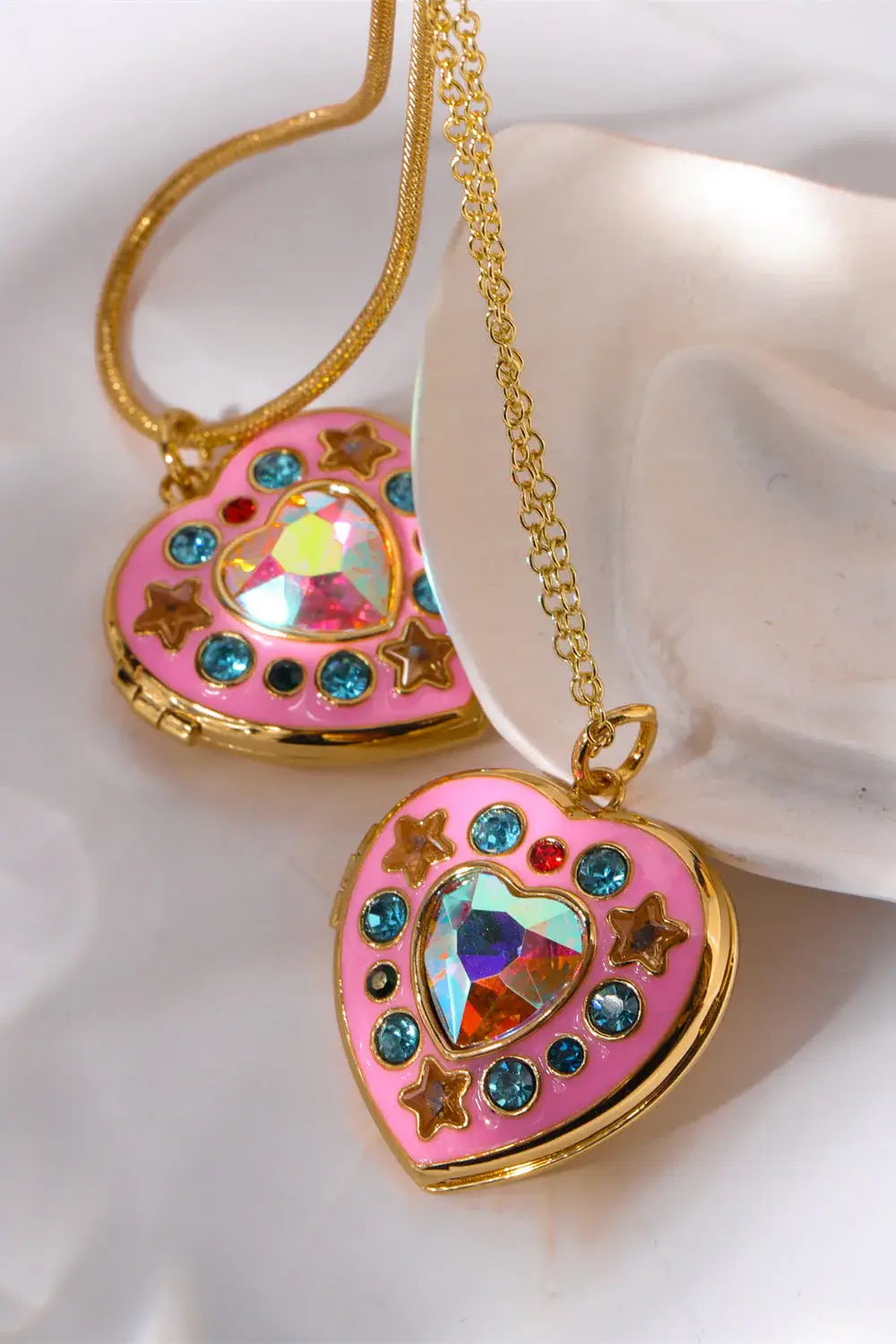 Rhinestone Decor Heart Box Pendant Necklace - Trendsi - Flyclothing LLC