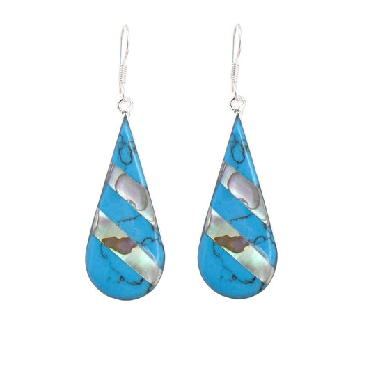 Abalone & Turquoise Striped Teardrop Earrings - Artisana