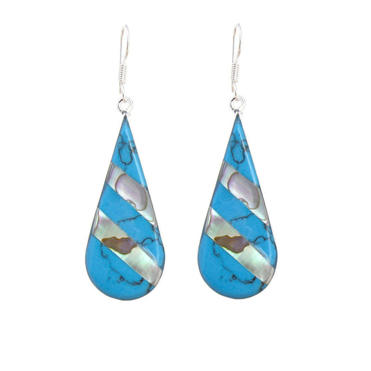 Abalone & Turquoise Striped Teardrop Earrings - Flyclothing LLC