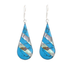 Abalone & Turquoise Striped Teardrop Earrings - Artisana