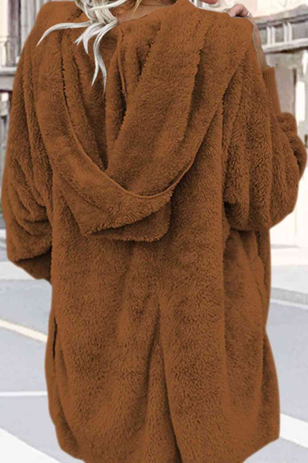 Teddy Hooded Jacket with Pockets - Trendsi - Flyclothing LLC