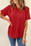 Round Neck Cuffed Short Sleeve Tee - Trendsi