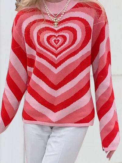 Heart Mock Neck Long Sleeve Sweater - Trendsi - Flyclothing LLC