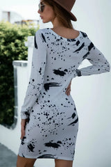Printed Boat Neck Long Sleeve Dress - Trendsi - Flyclothing LLC