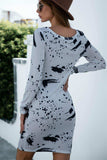 Printed Boat Neck Long Sleeve Dress - Trendsi - Flyclothing LLC