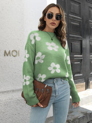 Floral Dropped Shoulder Sweater - Trendsi