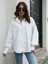 Collared Neck Dropped Shoulder Buttoned Shirt - Trendsi - Flyclothing LLC