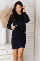 Culture Code Full Size Drawstring Long Sleeve Hooded Dress - Trendsi