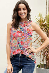 Floral Mock Neck Tank Top - Trendsi - Flyclothing LLC