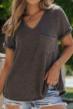 Textured V-Neck Short Sleeve T-Shirt - Trendsi - Flyclothing LLC