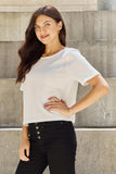 And The Why Pearly White Full Size Criss Cross Pearl Detail Open Back T-Shirt - Trendsi - Flyclothing LLC