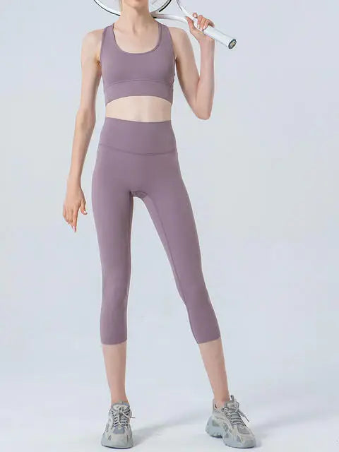 Wide Waistband Cropped Sports Leggings - Trendsi - Flyclothing LLC