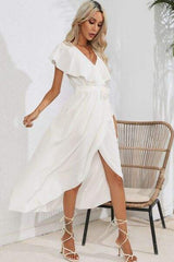 Ruffled Tied V-Neck Midi Dress - Trendsi - Flyclothing LLC