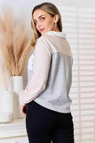 Double Take Color Block Curved Hem Shirt - Trendsi