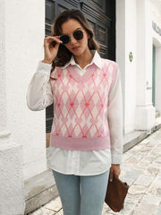 Geometric V-Neck Sweater Vest - Trendsi