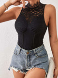 Mock Neck Sleeveless Lace Bodysuit - Trendsi - Flyclothing LLC