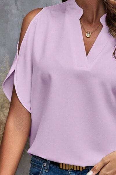 Notched Cold Shoulder Blouse - Trendsi - Flyclothing LLC
