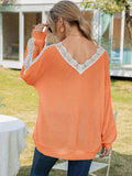 Contrast Spliced Lace V-Neck Top - Trendsi - Flyclothing LLC
