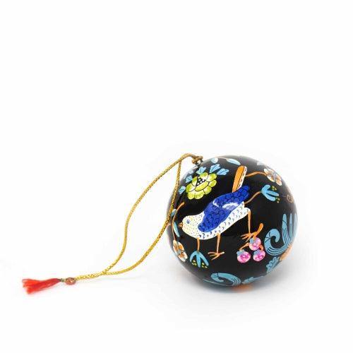 Handpainted Ornament Birds and Flowers, Black - Pack of 3 - Asha Handicrafts