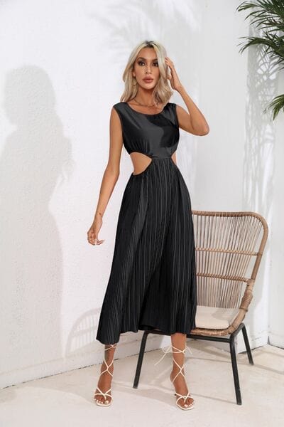 Cutout Ruched Round Neck Tank Dress - Trendsi