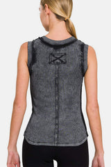 Zenana Washed Ribbed Round Neck Slim Tank - Trendsi - Flyclothing LLC