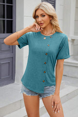 Round Neck Short Sleeve T-Shirt - Trendsi - Flyclothing LLC