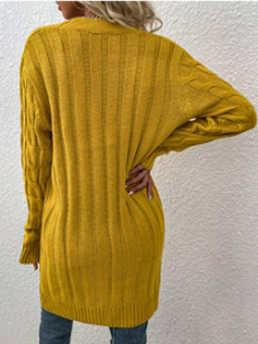 Cable-Knit Button Down Cardigan with Pockets - Trendsi - Flyclothing LLC