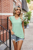 Eyelet Flutter Sleeve Scalloped V-Neck Top - Trendsi - Flyclothing LLC