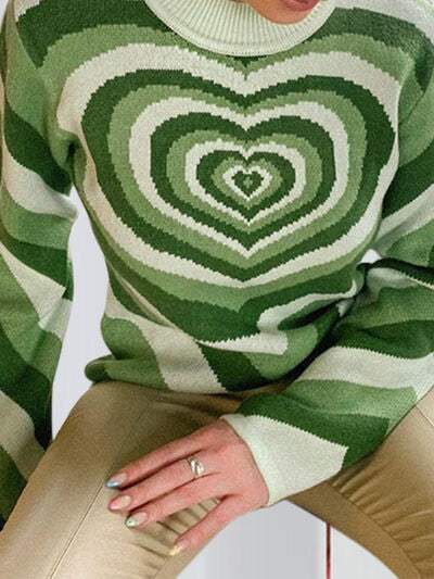 Heart Mock Neck Long Sleeve Sweater - Trendsi - Flyclothing LLC