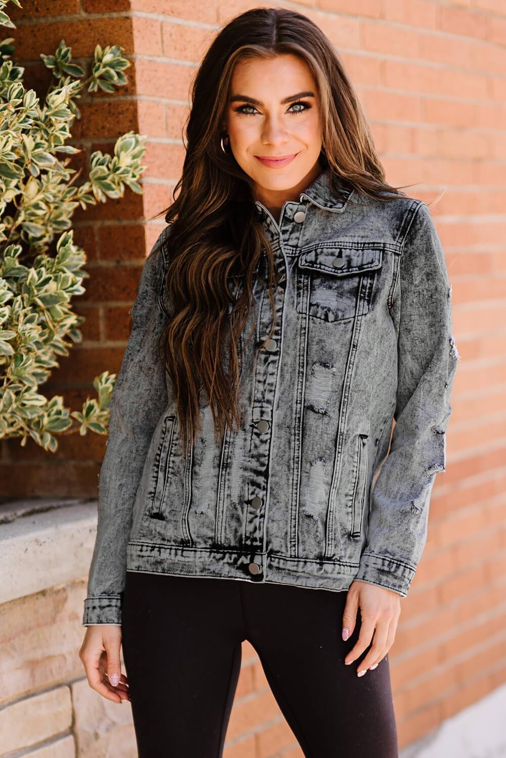 Acid Wash Distressed Denim Jacket - Flyclothing LLC