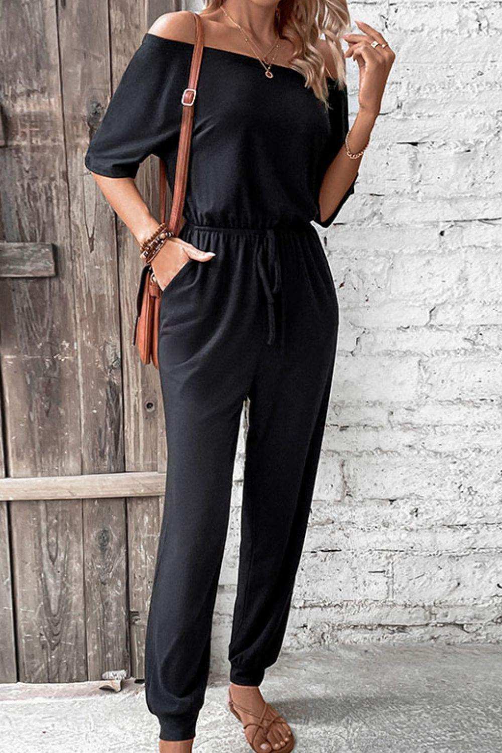 Off-Shoulder Jumpsuit with Pockets - Trendsi - Flyclothing LLC