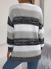 Openwork Striped Open Front Cardigan - Trendsi
