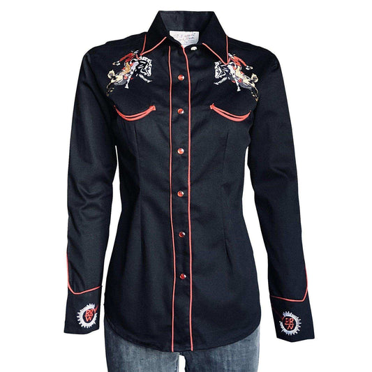Women’s Rockmount Bronc Vintage Embroidery Western Shirt in Black - Rockmount Clothing - Flyclothing LLC