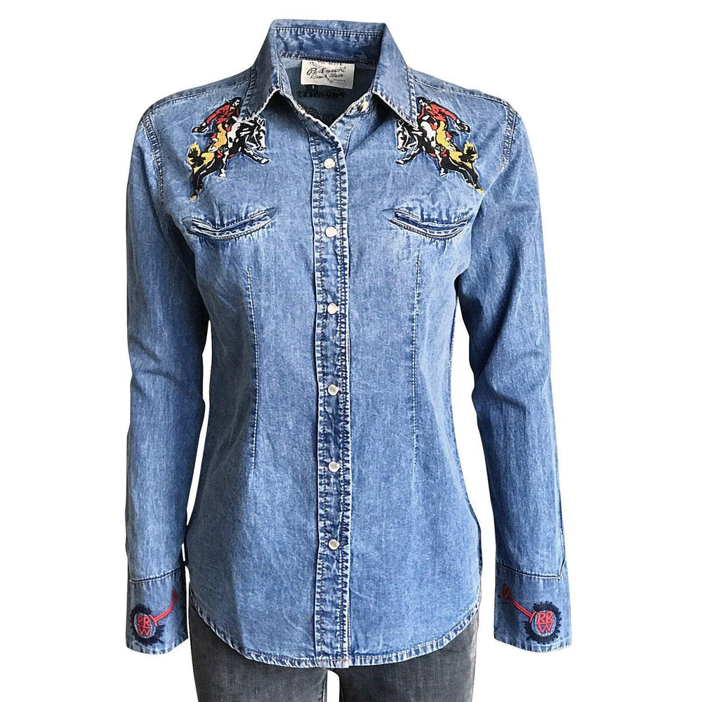 Women’s Rockmount Bronc Vintage Embroidery Western Shirt in Denim - Rockmount Clothing