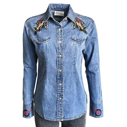 Women’s Rockmount Bronc Vintage Embroidery Western Shirt in Denim - Rockmount Clothing - Flyclothing LLC