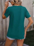 Decorative Button Round Neck Short Sleeve Blouse - Trendsi - Flyclothing LLC