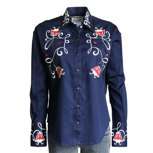 Women's Art Deco Floral Embroidery Navy Western Shirt - Rockmount Clothing - Flyclothing LLC