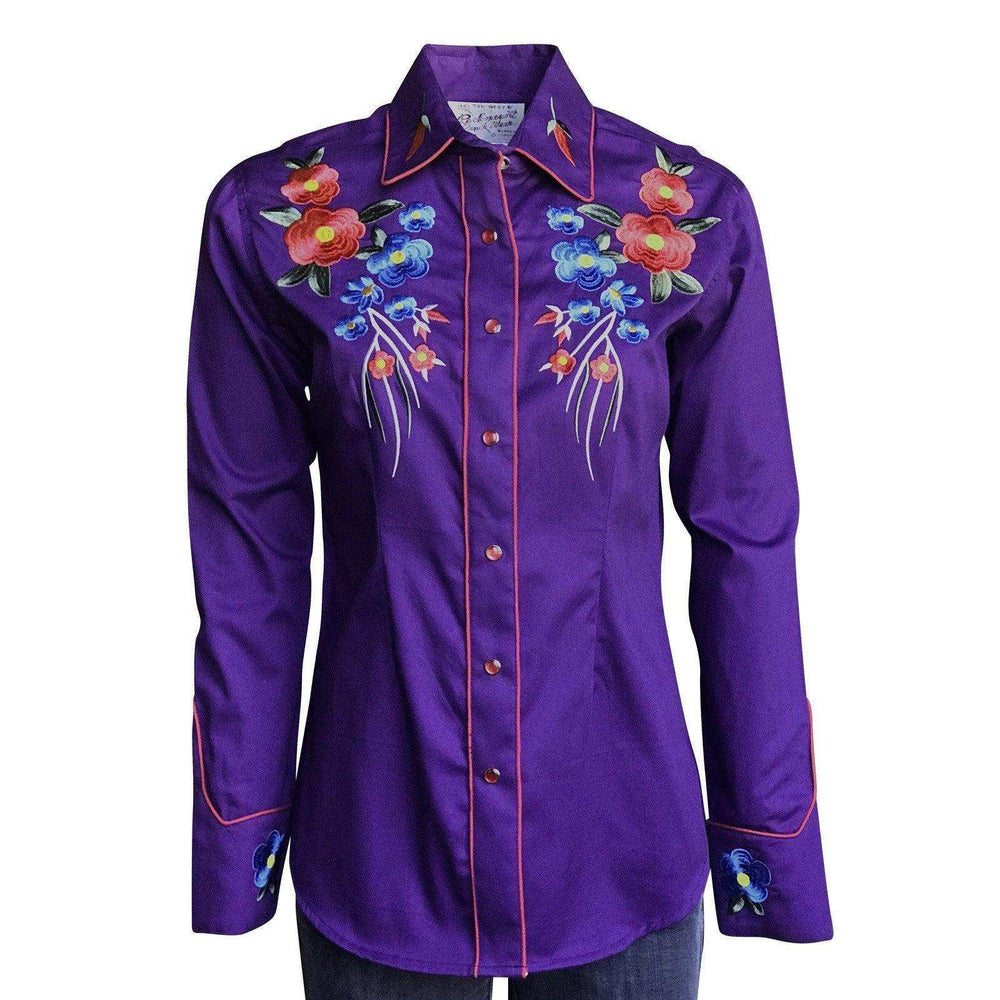 Rockmount Ranch Wear Womens Purple Vintage Floral Bouquet Embroidered Western Shirt - Rockmount Clothing - Flyclothing LLC