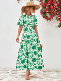 Floral Round Neck Tied Open Back Dress - Trendsi
