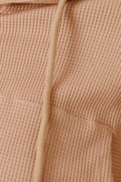 Waffle-Knit Drawstring Zip Up Hoodie - Trendsi - Flyclothing LLC