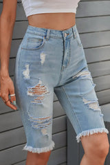 Distressed Raw Hem Denim Bermuda Shorts - Trendsi - Flyclothing LLC