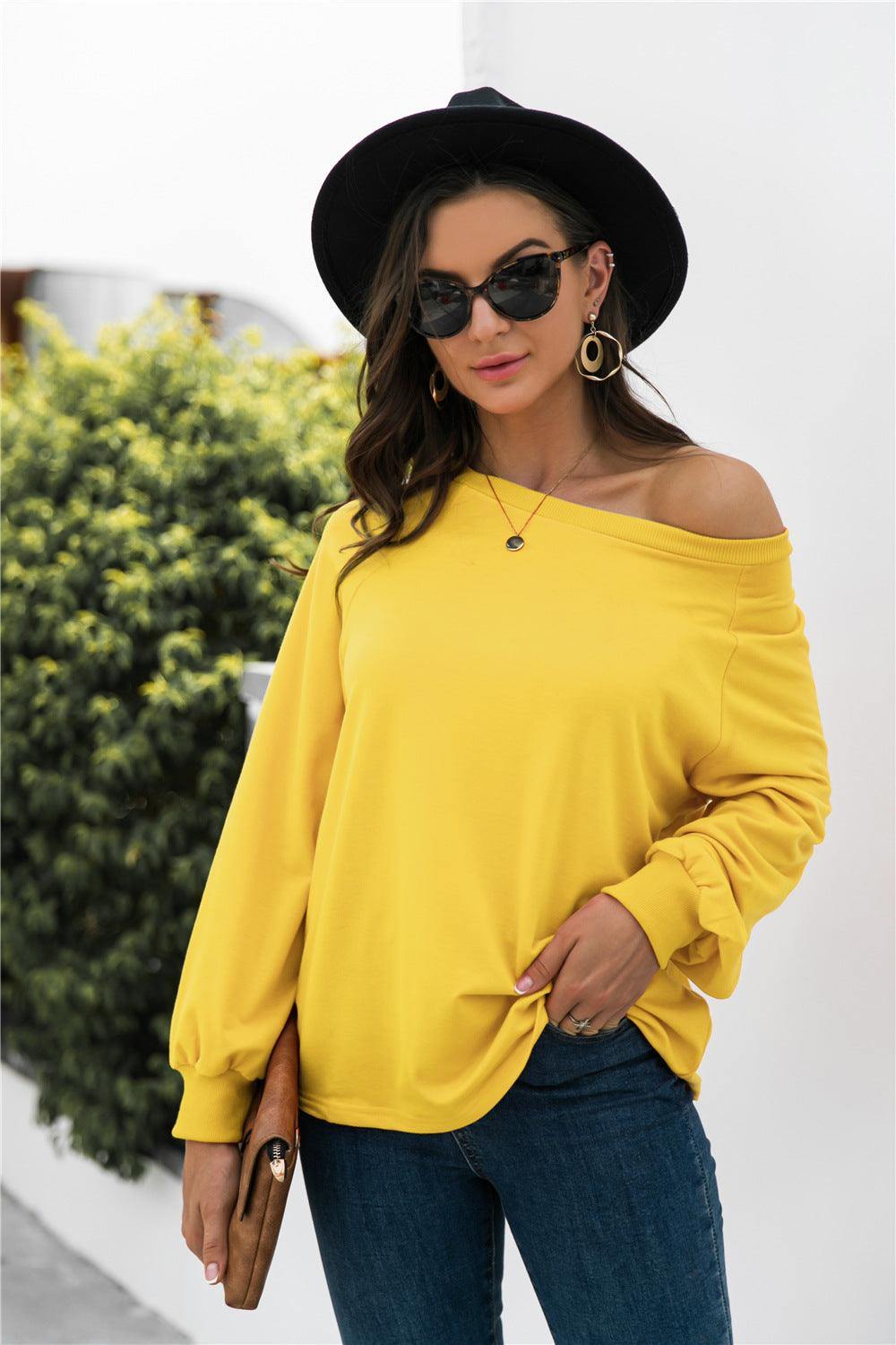 Round Neck Raglan Sleeve Sweatshirt - Trendsi