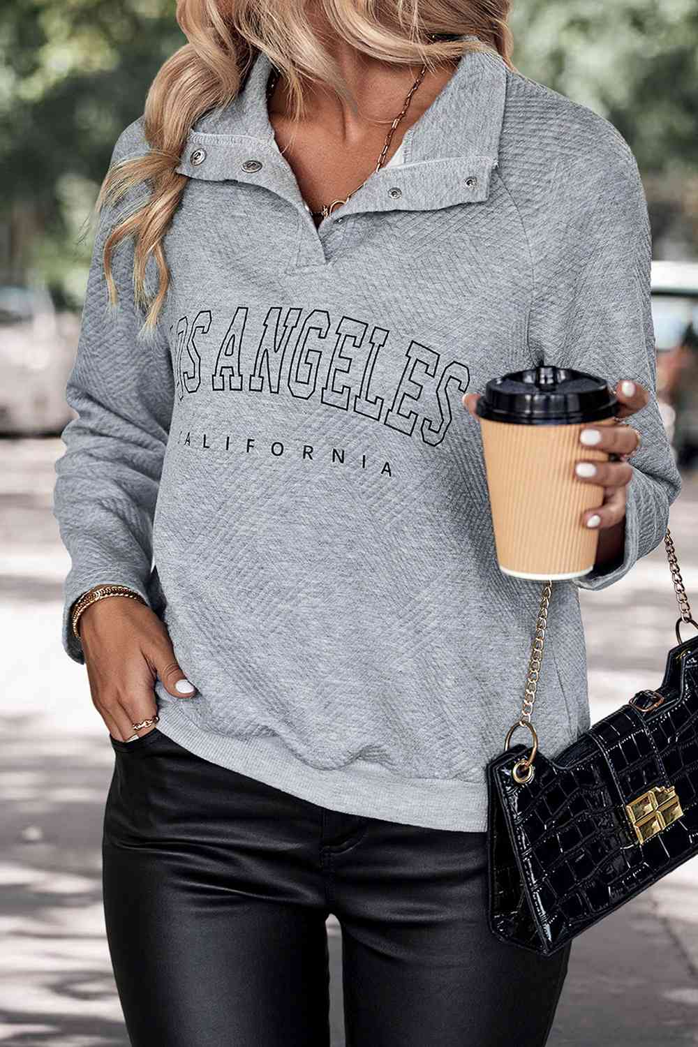 LOS ANGELES CALIFORNIA Graphic Quarter-Snap Sweatshirt - Trendsi - Flyclothing LLC