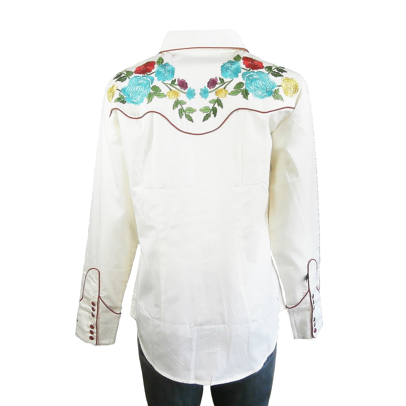 Rockmount Clothing Women's Vintage Ivory Floral Pastel Embroidery Western Shirt