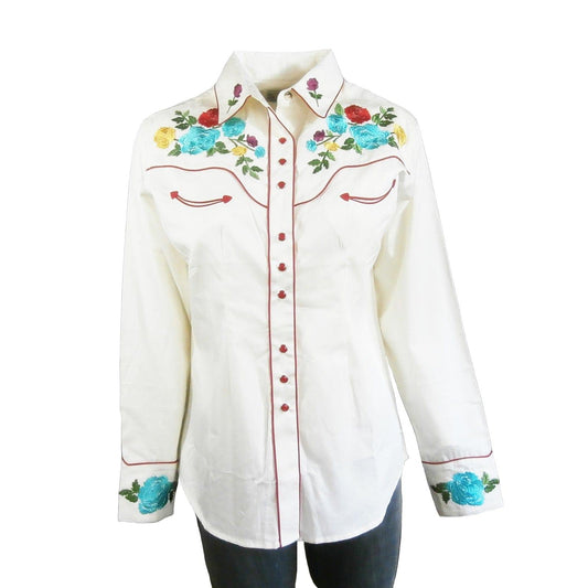 Rockmount Clothing Women's Vintage Ivory Floral Pastel Embroidery Western Shirt - Rockmount Clothing