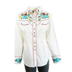 Rockmount Clothing Women's Vintage Ivory Floral Pastel Embroidery Western Shirt