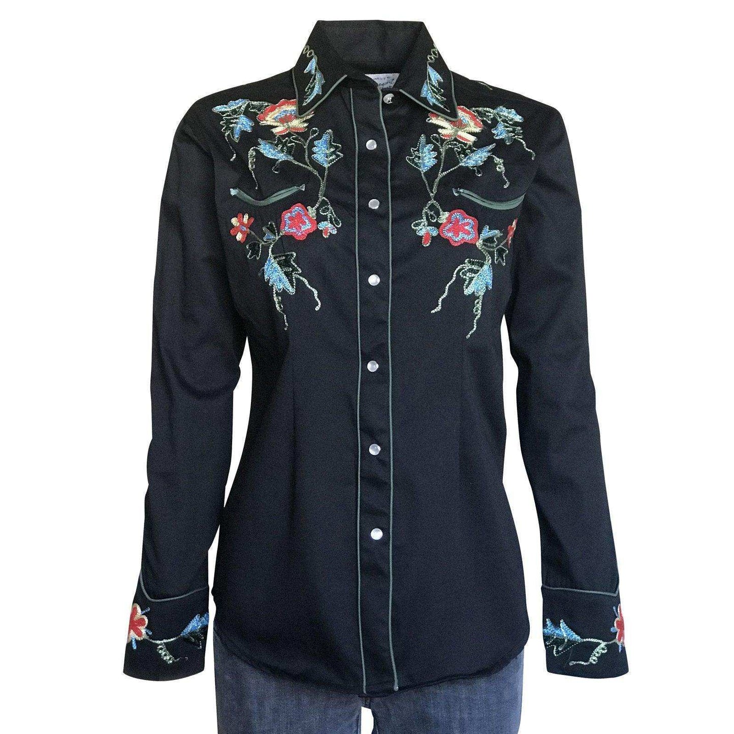 Rockmount Ranch Wear Womens Floral Embroidery Cotton Gab Western Shirt - Rockmount Clothing - Flyclothing LLC