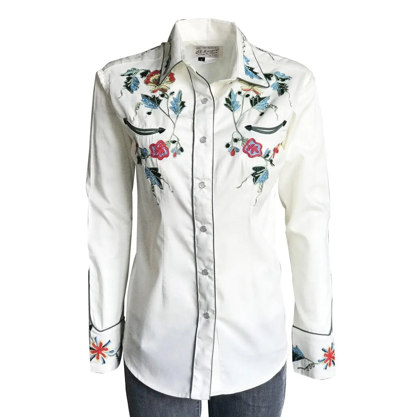 Women's Floral Embroidery Cotton Gabardine Ivory Western Shirt - Rockmount Clothing - Flyclothing LLC