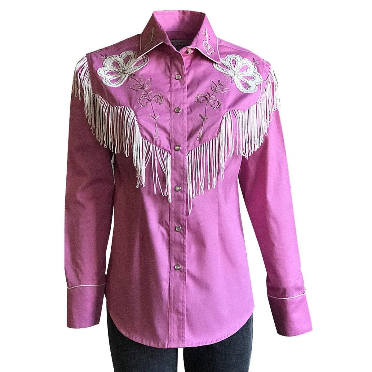 Rockmount Ranch Wear Womens Pink Fringe Embroidered Western Shirt